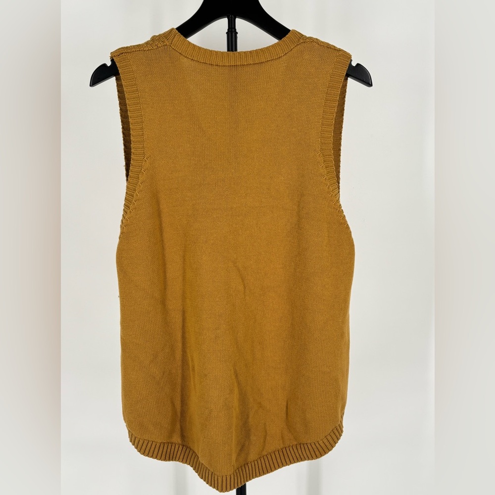 Asymmetric V-Neck Knit Sweater Vest Brown Mustard 100% Cotton Size M/L - Picture 2 of 7